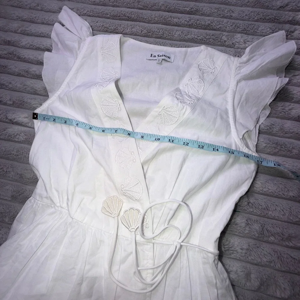 En Saison‎ Womens XS White Shell Ruffle Poplin Wrap Dress Coastal Summer Beach